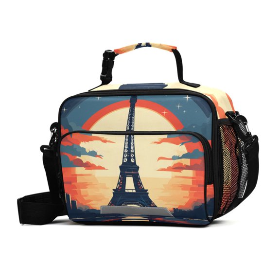 ALAZA Iron Tower with Sunset Lunch Box Insulated Cooler Bag Reusable Tote Bags Shoulder Strap