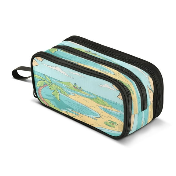 ALAZA Island Map and Sea Pencil Case Bag 3 Compartment Pen Pouch Large Storage Holder Box Organizer