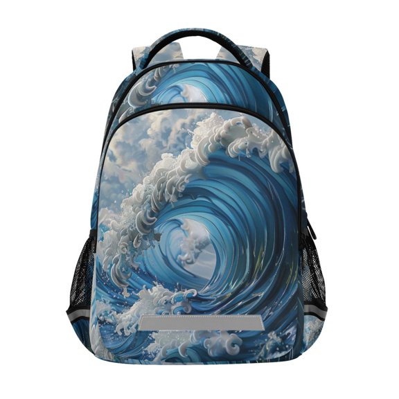 ALAZA Japanese Wave Backpack Elementary School Bag Bookbag Travel Rucksack