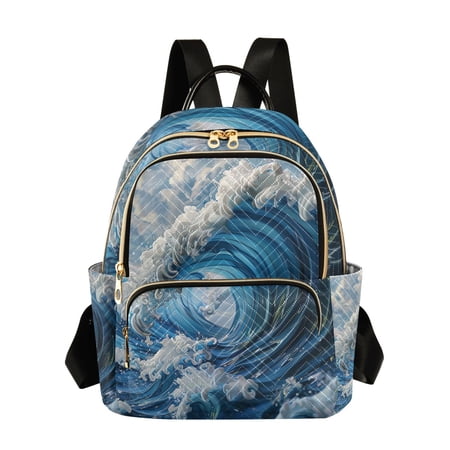 ALAZA Japanese Wave Womens Travel Laptop Backpack Large Daypack Ladies Shoulder Bags S