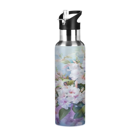 ALAZA Jasmine Bouquet Flowers Water Bottle Insulated Flask Stainless Steel Straw Lid 20 oz