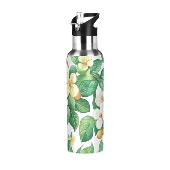 ALAZA Jasmine Flowers Water Bottle Insulated Flask Stainless Steel Straw Lid 20 oz