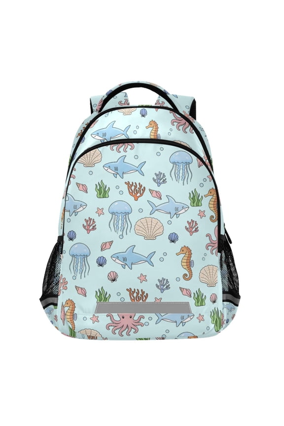 Jellyfish Sharks Ocean Pattern Backpack Elementary School Bags Student Bookbag Travel Rucksack