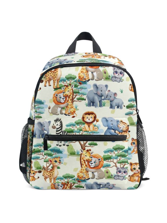 Jungle Animals Lions Elephants Pattern Kids Backpack for Preschool Kindergarten Toddler Bags