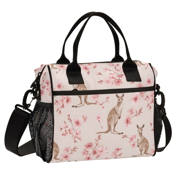 ALAZA Kangaroo Cherry Flower Print Cooler Lunch Bag Insulated Reusable Lunch Tote Large Leakproof Thermal Lunch Box for Work School Picnic Travel Small