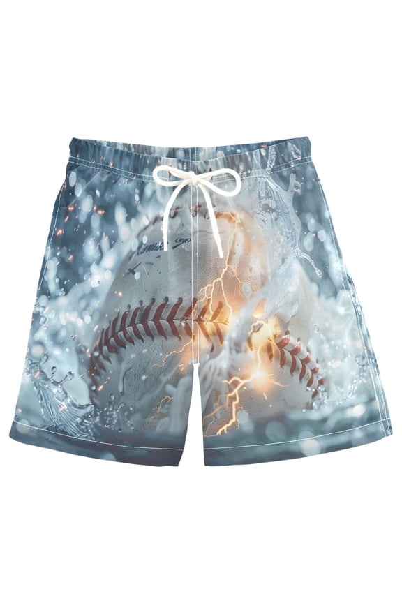 Kids Boys Swim Trunks Fire Baseball Water Beach Board Shorts Drawstring Swimsuit Kid Teen XL