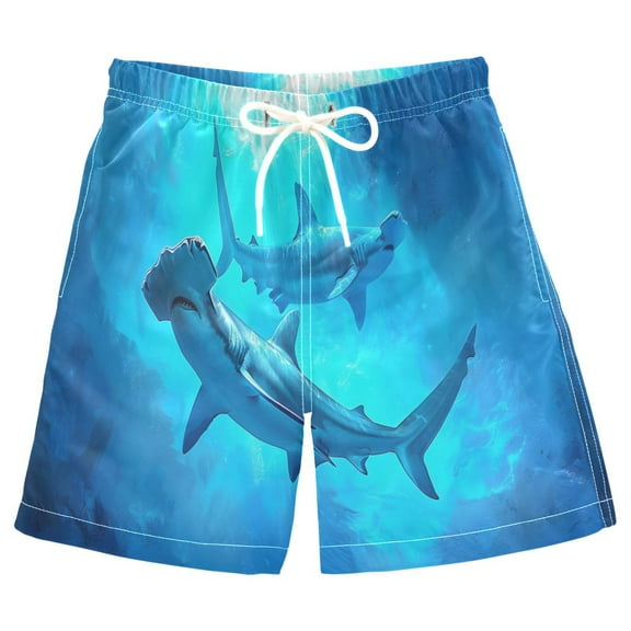 ALAZA Kids Boys Swim Trunks Sharks in Ocean Beach Board Shorts Drawstring Swimsuit Kid Teen M