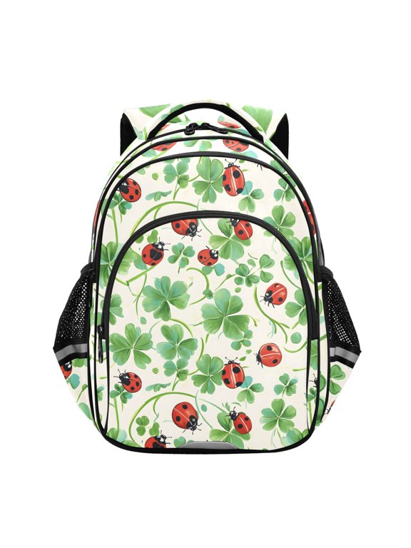 Ladybugs Clover Flower School Backpack Elementary Bag Bookbag Travel Rucksack
