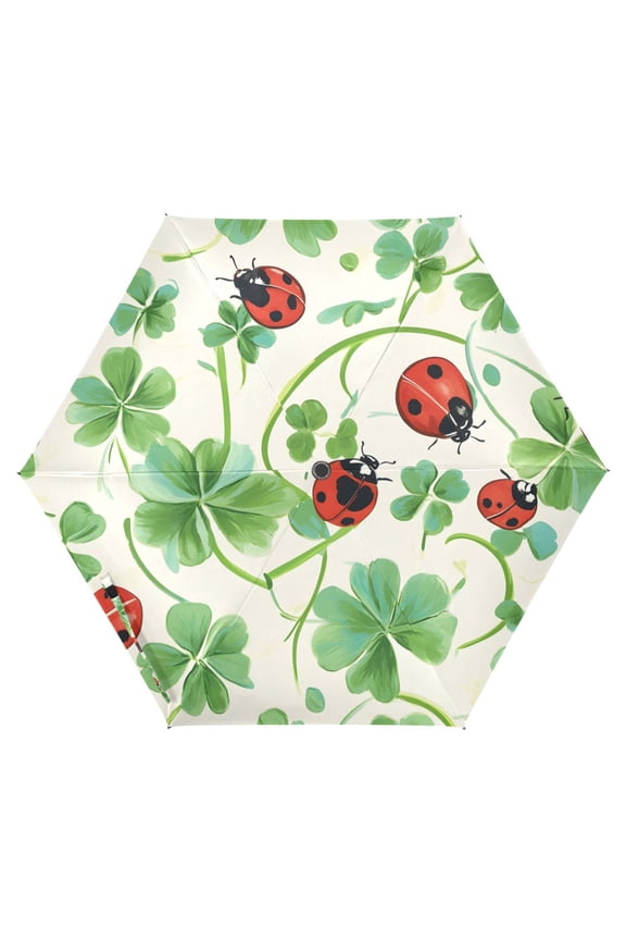 Ladybugs Clover Flower UPF 50+ Compact Folding Umbrella for Rain Travel Umbrella Packable