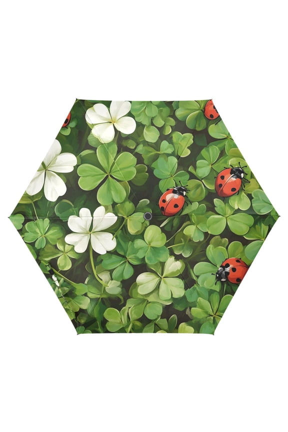 Ladybugs Clover Flowers UPF 50+ Compact Folding Umbrella for Rain Travel Umbrella Packable