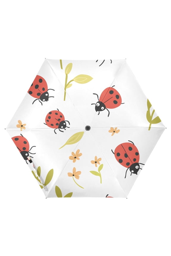 Ladybugs Flowers UPF 50+ Compact Folding Umbrella for Rain Travel Umbrella Packable