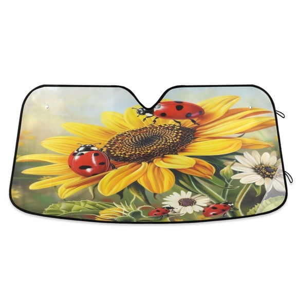 ALAZA Ladybugs on Sunflowers Daisy Windshield Sun Shade Car Foldable Sun Visor Block UV Rays Protector 57"x31.5"