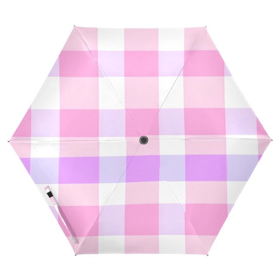 ALAZA Lavender Checkered UPF 50+ Compact Folding Umbrella for Rain Travel Umbrella Packable