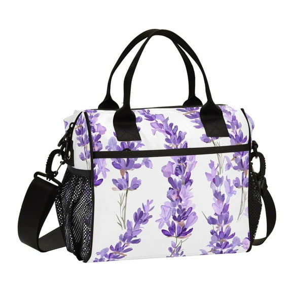 ALAZA Lavender Flowe Insulated Lunch Bag Reusable Tote Box Adjustable Shoulder Strap for Work Picnic