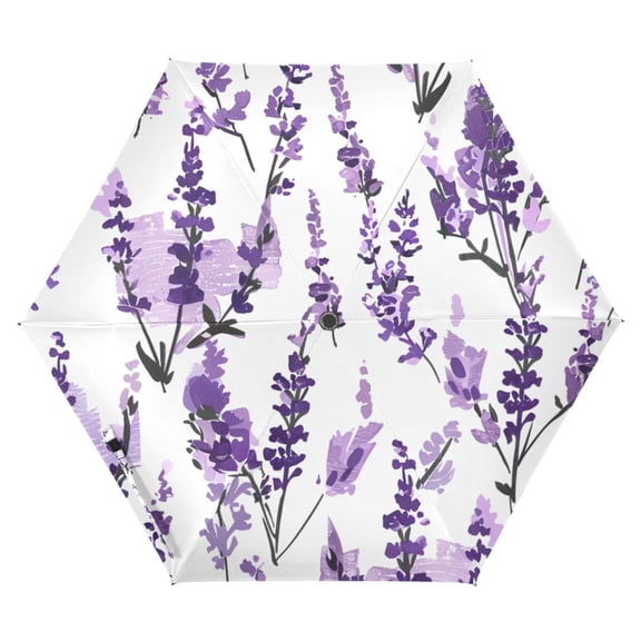 ALAZA Lavender Flower UPF 50+ Compact Folding Umbrella for Rain Travel Umbrella Packable