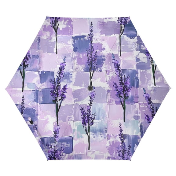 ALAZA Lavender on Grid UPF 50+ Compact Folding Umbrella for Rain Travel Umbrella Packable