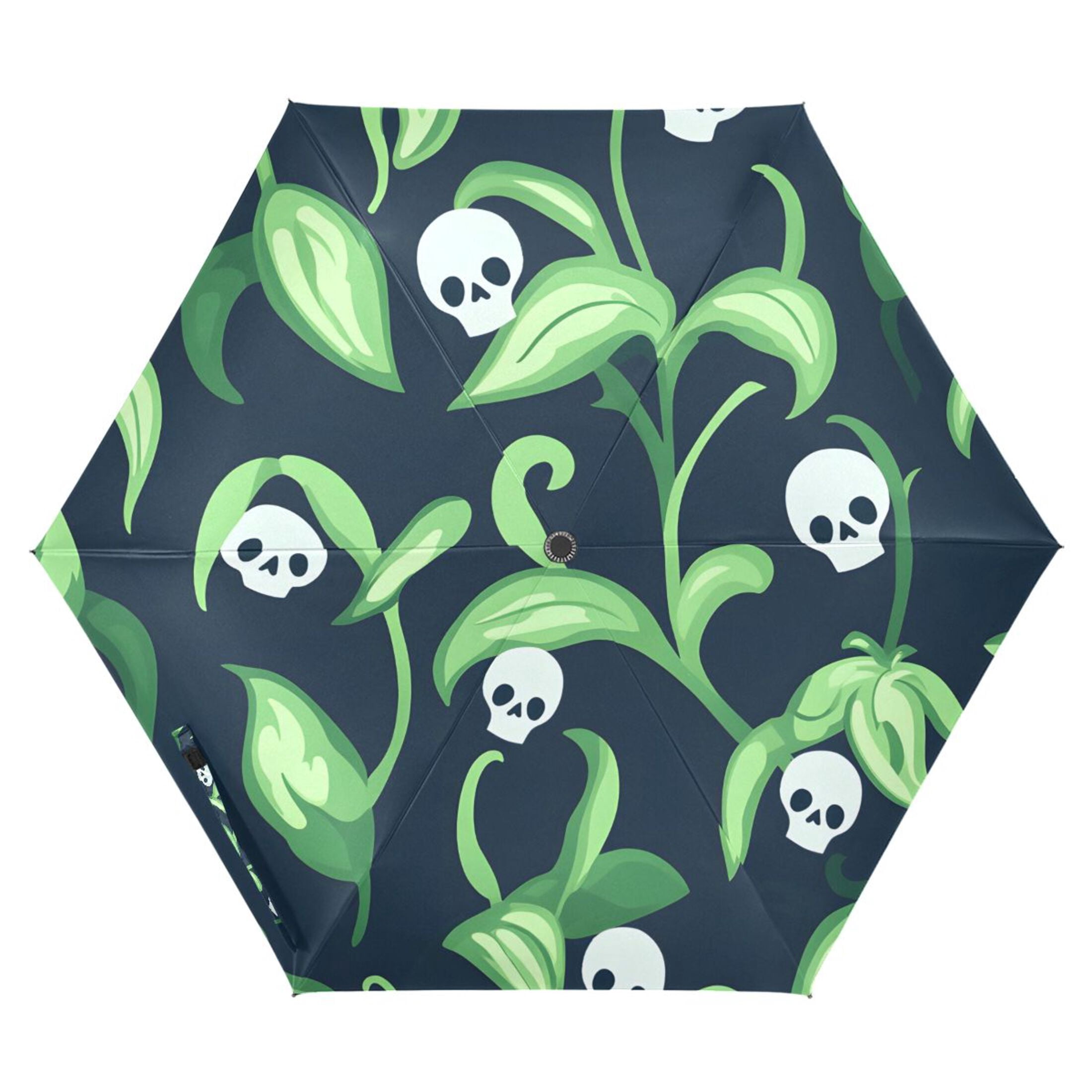 ALAZA Leaf Skulls UPF 50+ Compact Folding Umbrella for Rain Travel Umbrella Packable