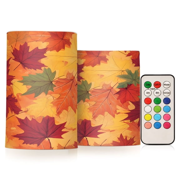 ALAZA Leaves Fall 2 PCs LED Flickering Flameless Candles with Remote Timer Battery Operated Candle