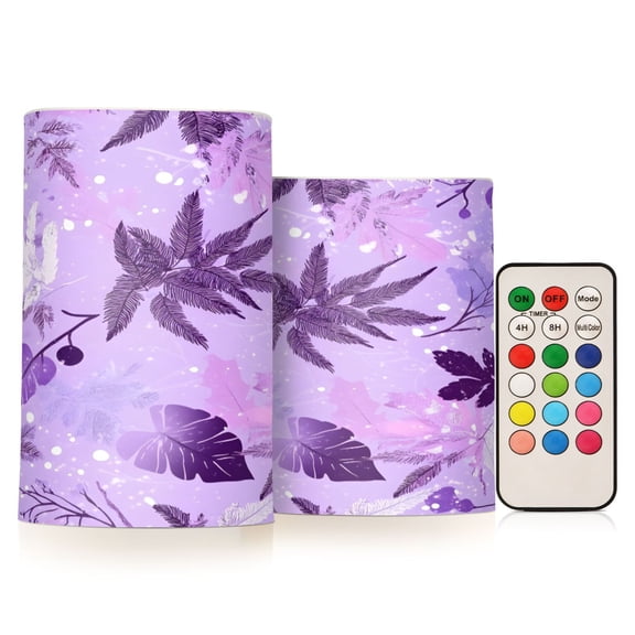 ALAZA Leaves Snow Pattern 2 PCs LED Flickering Flameless Candles with Remote Timer Battery Operated Candle