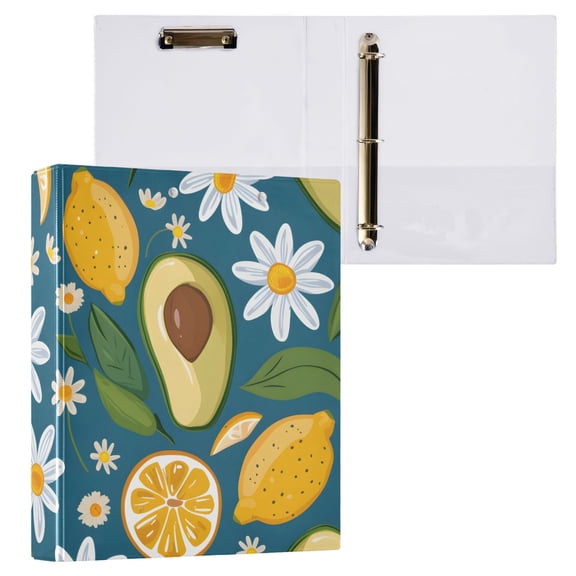 ALAZA Lemon Daisy Flowers Avocado Hardcover 3 Ring Binder 1.5" Round Rings Interior Pockets Binders Organizer 1 Pack