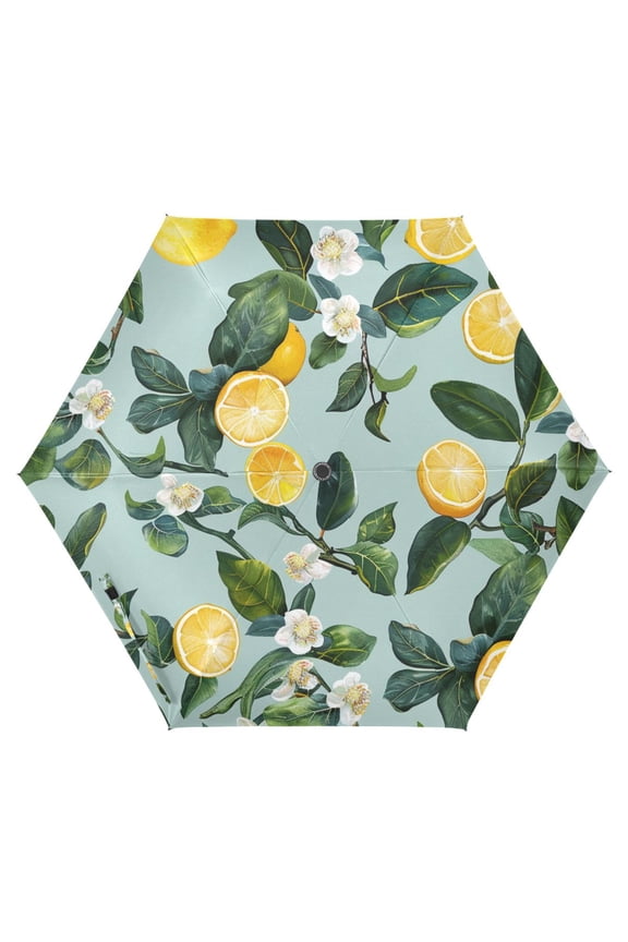 Lemon Floral and Leaves UPF 50+ Compact Folding Umbrella for Rain Travel Umbrella Packable