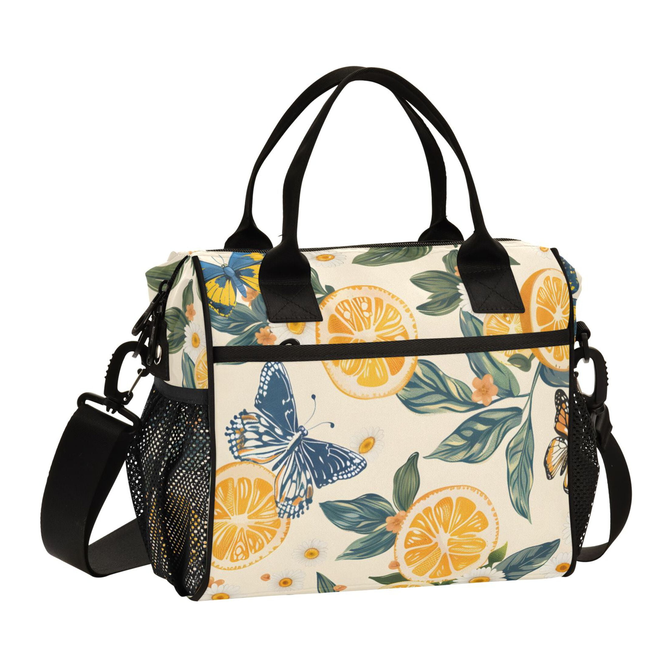 Alaza Lemons Butterflies Insulated Lunch Bag Reusable Tote Box 