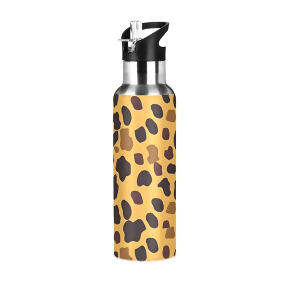ALAZA Leopard Design Water Bottle Insulated Flask Stainless Steel Straw Lid 20 oz