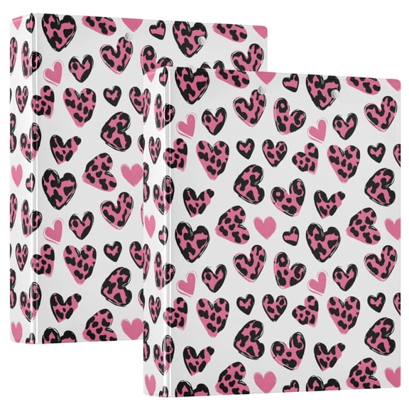 ALAZA Leopard Hearts Hardcover 3 Ring Binder 1.5" D-Rings with Interior Pockets Binders School 2 PCs