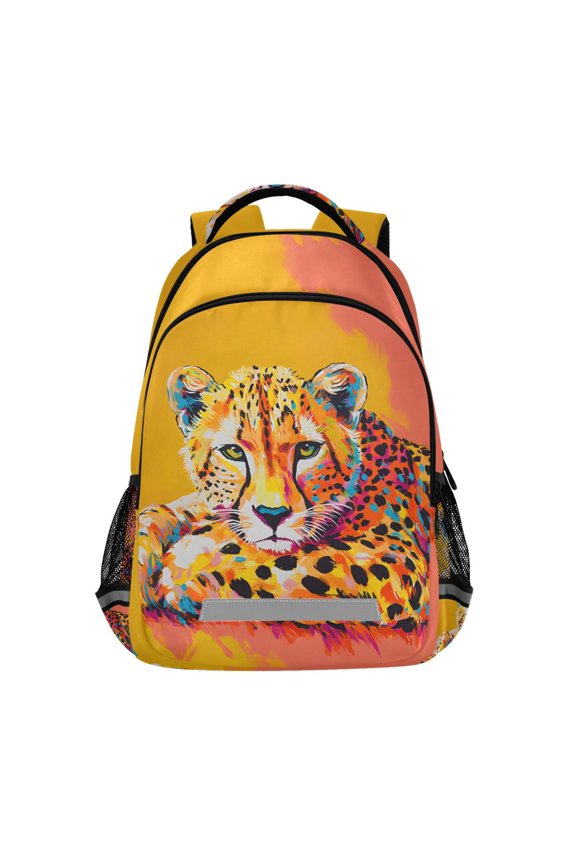 Leopard Oil Paint Backpack Elementary School Bag Bookbag Travel Rucksack