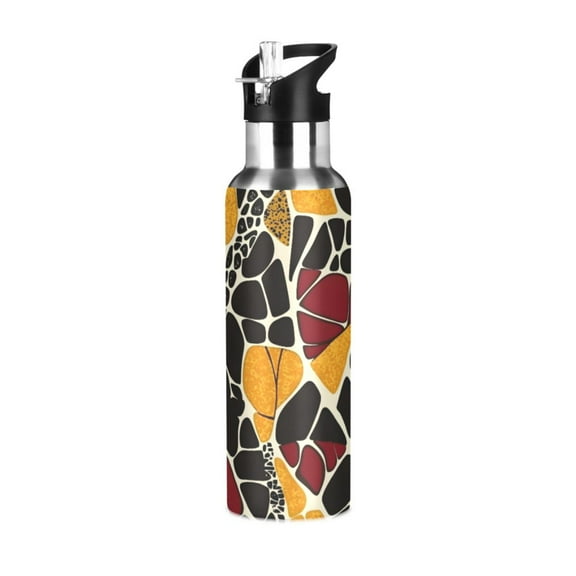 ALAZA Leopard Paint Water Bottle Insulated Flask Stainless Steel Straw Lid 20 oz