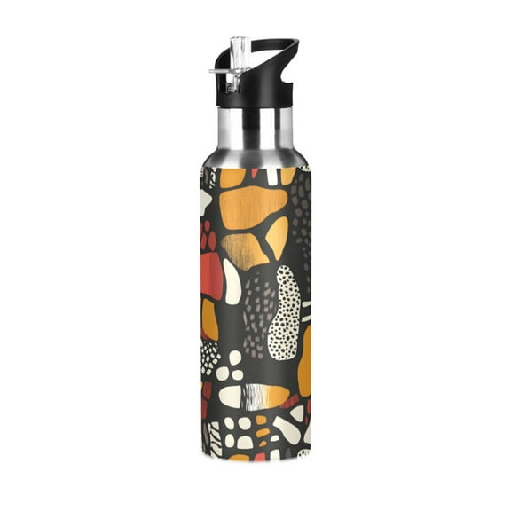 ALAZA Leopard Pattern Water Bottle Insulated Flask Stainless Steel Straw Lid 20 oz