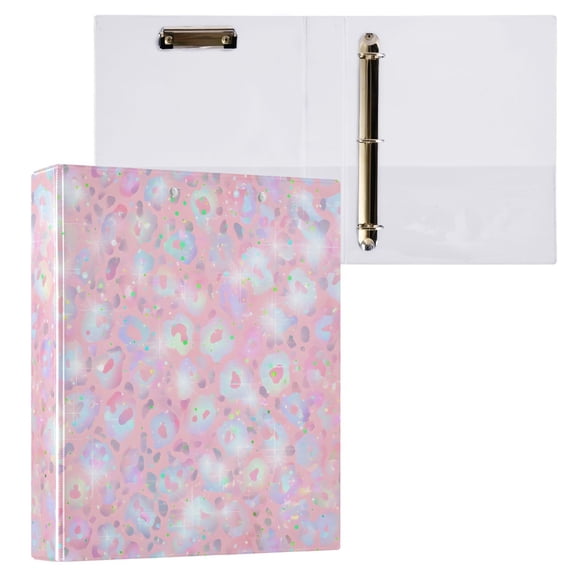 ALAZA Leopard Pink Glitter Hardcover 3 Ring Binder 1.5" D-Rings with Interior Pockets Binders School 1 PC