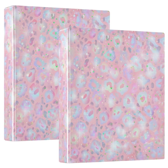 ALAZA Leopard Pink Glitter Hardcover 3 Ring Binder 1.5" D-Rings with Interior Pockets Binders School 2 PCs