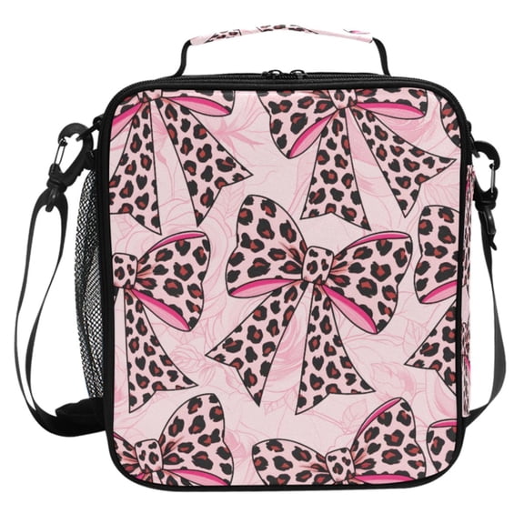 ALAZA Leopard Print Bows Lunch Box Insulated Cooler Lunch Bag with Shoulder Strap Meal Prep Tote