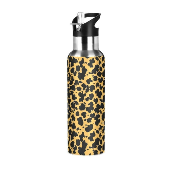 ALAZA Leopard Print Water Bottle Insulated Flask Stainless Steel Straw Lid 20 oz
