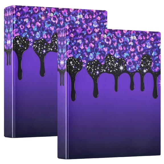 ALAZA Leopard Purple Glitter Hardcover 3 Ring Binder 1.5" D-Rings with Interior Pockets Binders School 2 PCs