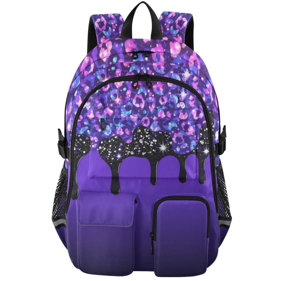 ALAZA Leopard Purple Glitter Print Student Backpack School Bookbag Large Laptop Daypack Travel Bag