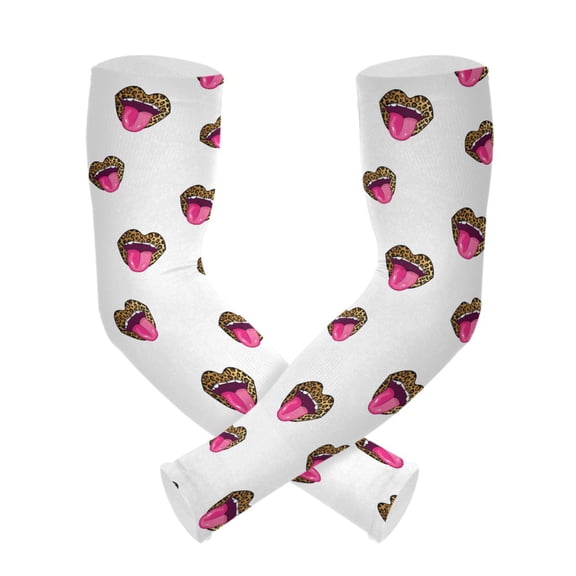 ALAZA Leopard Red Lips UV Sun Protection Arm Sleeves UPF 50+ Compression Cooling Sleeve 1 Pair