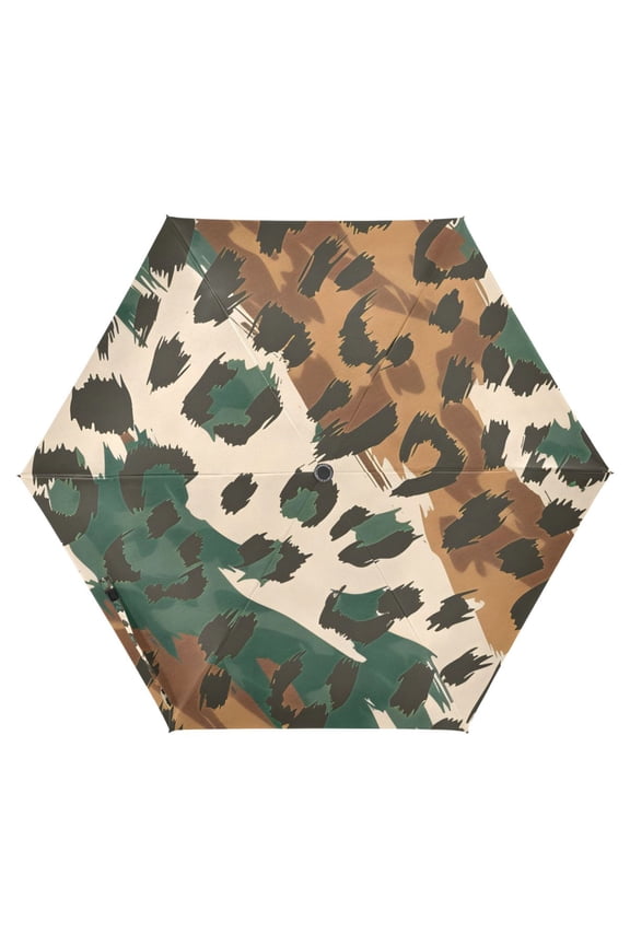 Leopard Skin Pattern UPF 50+ Compact Folding Umbrella for Rain Travel Umbrella Packable