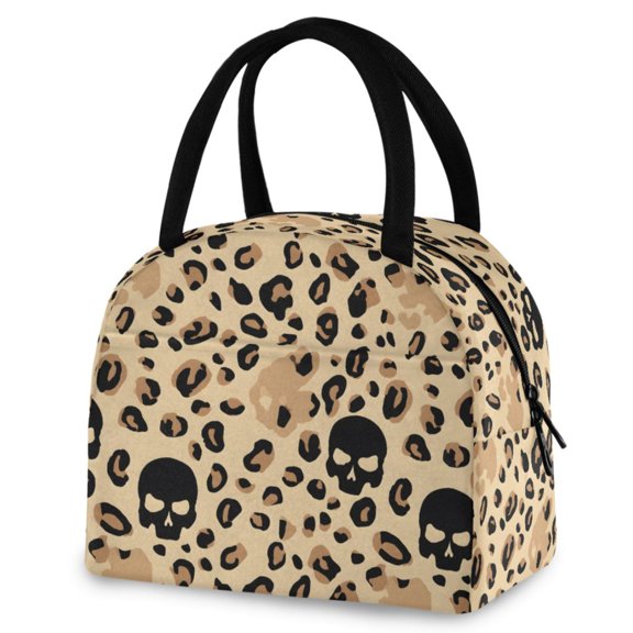 ALAZA Leopard Skull Print Insulated Lunch Box Reusable Cooler Tote Bag Work Office Picnic