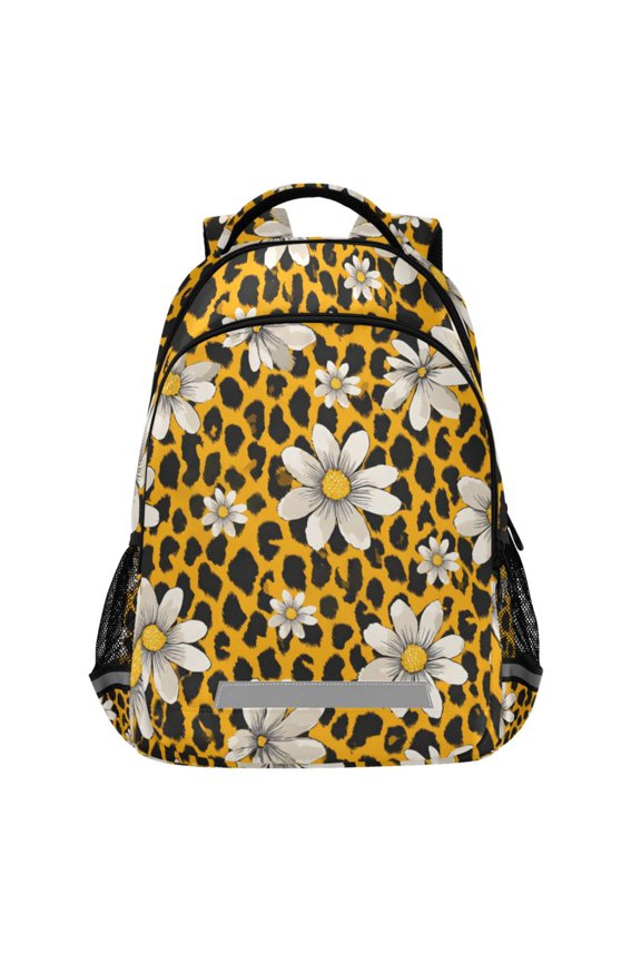 Leopard Sunflower Pattern Backpack Elementary School Bags Student Bookbag Travel Rucksack