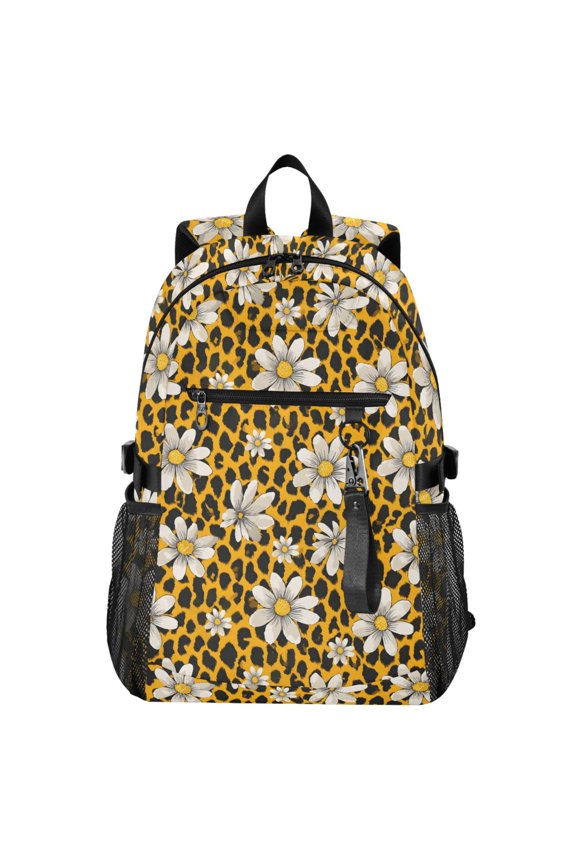 Leopard Sunflower Pattern School Backpack Travel Laptop Bag College Bookbag Casual Daypack for Women Men