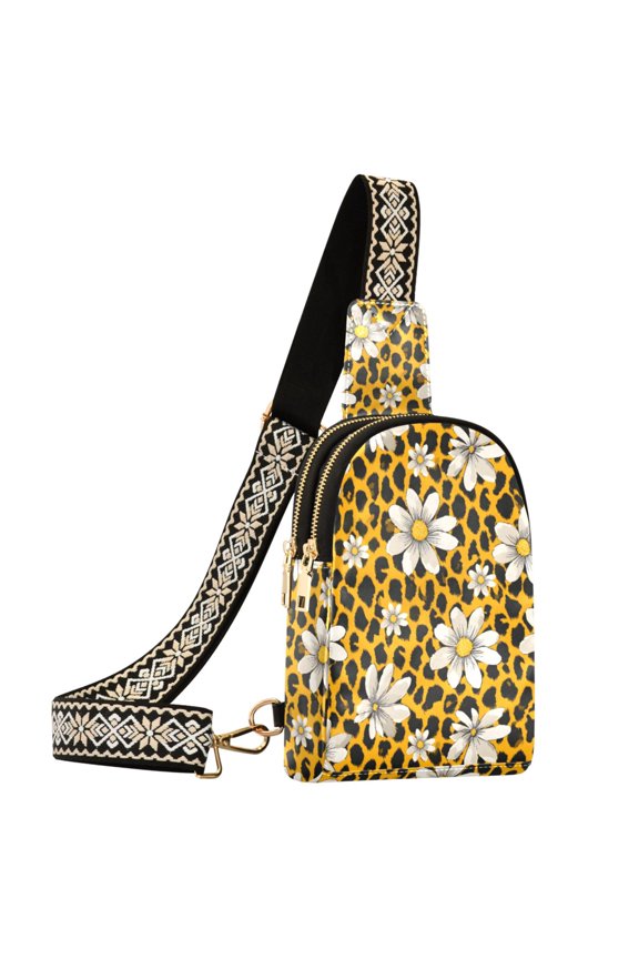 Leopard Sunflower Sling Bag for Women Men Waterproof Crossbody Chest Bags