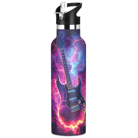 ALAZA Lightning Guitar Pattern Stainless Steel Water Bottle Vacuum Insulated Leak-Proof Tumbler with Straw Handle 20oz