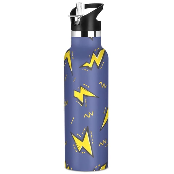 ALAZA Lightning Pattern Stainless Steel Water Bottle Vacuum Insulated Leak-Proof Tumbler with Straw Handle 20oz