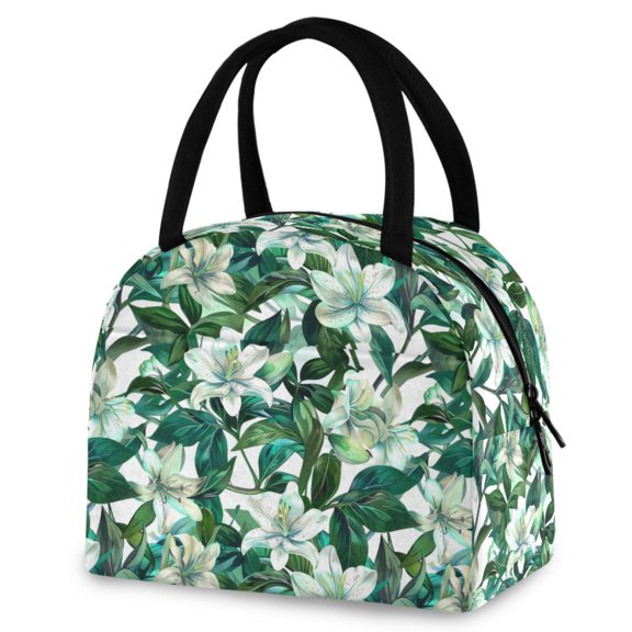 ALAZA Lily Flowers and Leaves Insulated Lunch Box Reusable Cooler Tote Bag Work Office Picnic