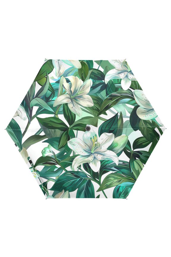 Lily Flowers and Leaves UPF 50+ Compact Folding Umbrella for Rain Travel Umbrella Packable