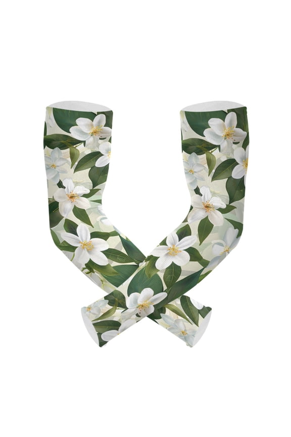 Lily with Green Leaf UV Sun Protection Arm Sleeves UPF 50+ Compression Cooling Sleeve 1 Pair