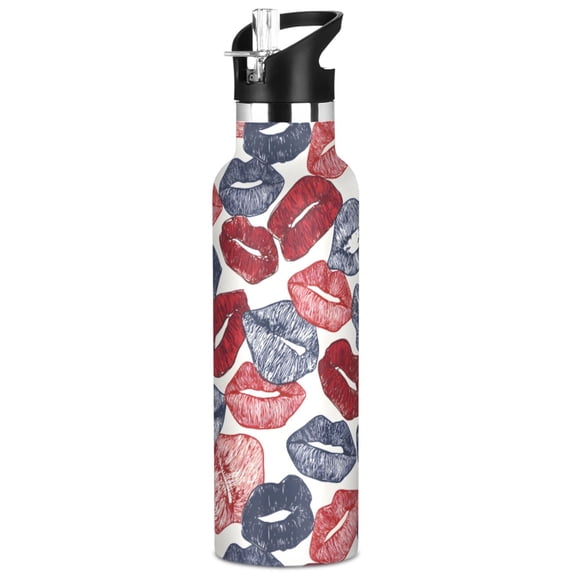 ALAZA Lips Mouth Pattern Stainless Steel Water Bottle Vacuum Insulated Leak-Proof Tumbler with Straw Handle 20oz