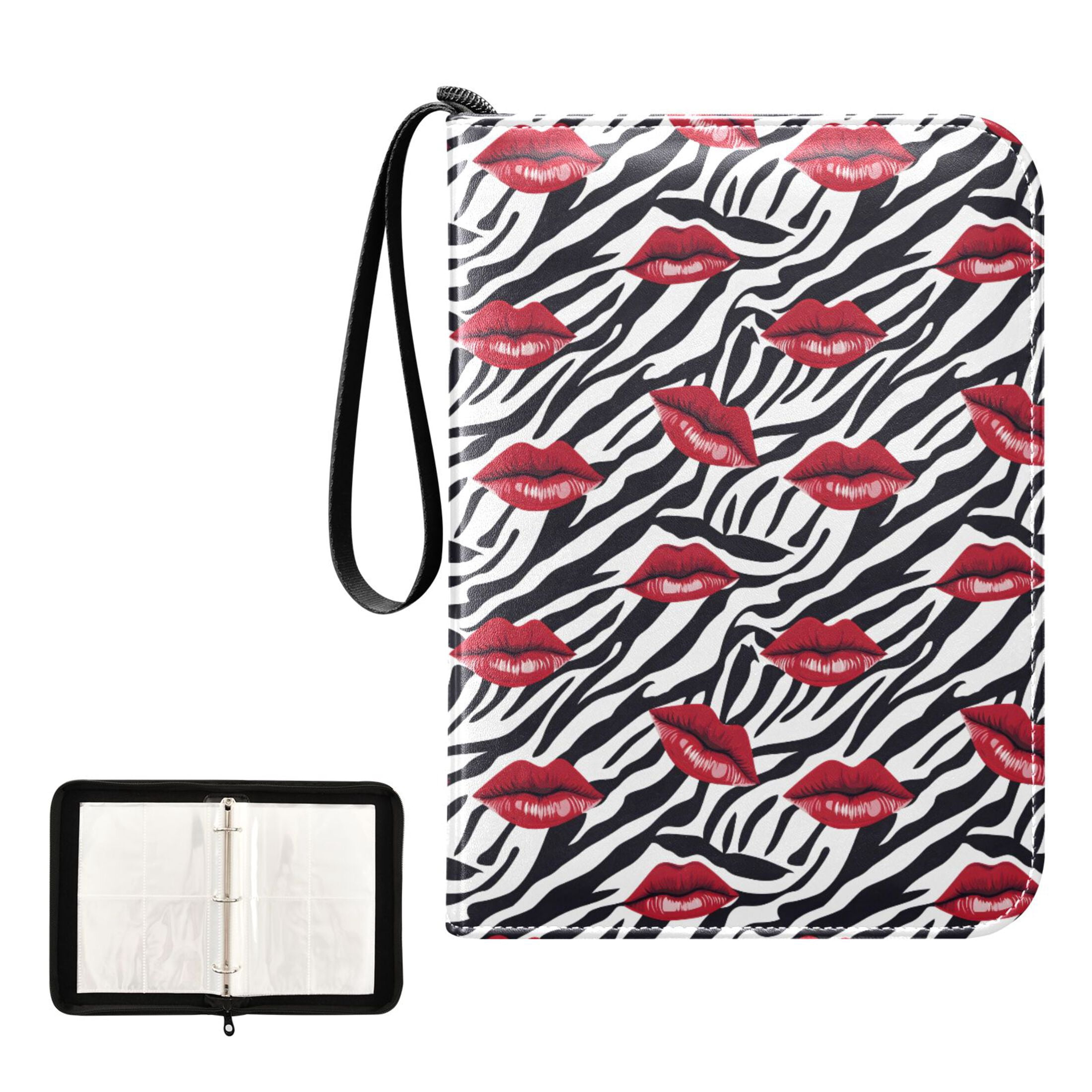 ALAZA Lips on Zebra Pattern Trading Card Binder 4 Pocket Cards Collection Album 400 Folder Holder